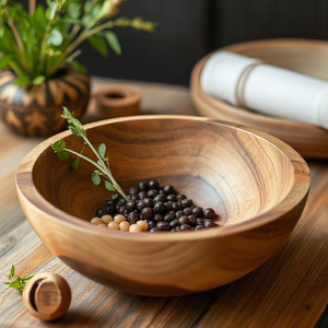 Tazón de Madera Moderno Hecho a Mano, Acabado Pulido Suave, Duradero y Ligero, para Servir Ensaladas, Bocadillos, Uso en el Hogar y Restaurantes RMW - Product Image 3