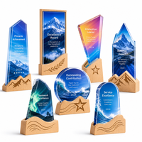 Trophée en cristal personnalisé avec base en bois, impression HD, design dégradé gravé, récompense commémorative pour les champions des employés, vente en gros