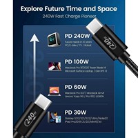 Kabel Data PD USB C isi daya Cepat 240W kabel 8 Core tahan lama dengan jaket nilon untuk komputer Printer & Earphone Tipe C ke C