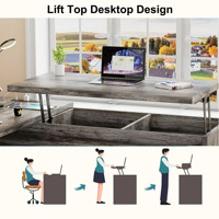 Bureau en L avec prises de courant Bureau d'ordinateur d'angle supérieur relevable avec tiroir Grand bureau avec étagères de rangement Bureau à domicile