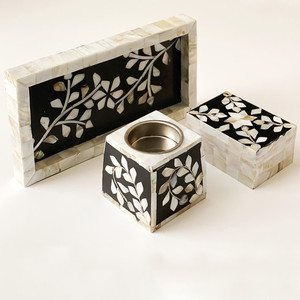 เซ็ตกระถางธูปไข่มุกสำหรับตกแต่ง,ชุดเผาเครื่องหอมเผาเปลือกหอยทะเล Capiz Inlay ที่ใส่ธูป Eid Mubarak Bakhoor - Product Image 1