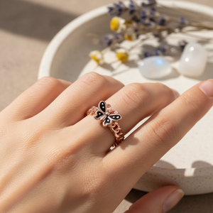 Black Enamel Butterfly Design <b>Adjustable</b> <b>Ring</b> Turkish Handmade Wholesale 925 <b>Sterling</b> <b>Silver</b> Jewelry - Product Image 3