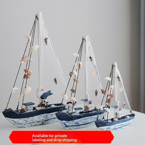 Artículos de Decoración para el Hogar Mediterráneo, Velero Azul y Blanco, Artesanía de Estilo Vintage, Regalo, Modelo de Barco de Vela Suave, 1611 - Product Image 2
