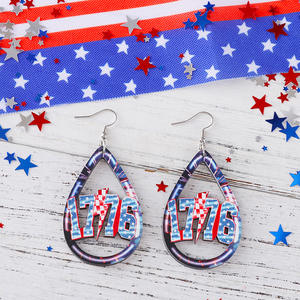 Pendientes de madera Día DE LA Independencia Americana Rojo Blanco Azul Rayo Estrella Hueco Gota Pendientes colgantes para mujeres Uionen 924 - Product Image 2