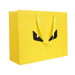 Saco de papel amarelo com logotipo personalizado para compras, tamanho grande, preço de atacado, saco de papel