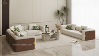 Chinesischer Hersteller: 10-Sitzer Wohnzimmermöbel, Modernes Luxus-Stoffsofa-Set mit geschwungener Form und Metalldekoration