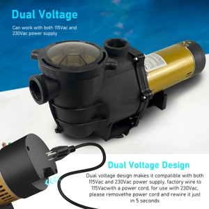 Pompe de piscine enterrée JADE 2HP double tension 115/220Vac, débit max. 6480 GPH, hauteur de refoulement max. 66 pieds, moteur de piscine à protection thermique longue durée - Product Image 2