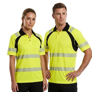 Camiseta Polo de Alta Visibilidad Amarilla de Poliéster, Ropa de Trabajo Unisex con Franjas Reflectantes, Certificación CE, Uniforme de Seguridad Antibacteriano - Product Image 1