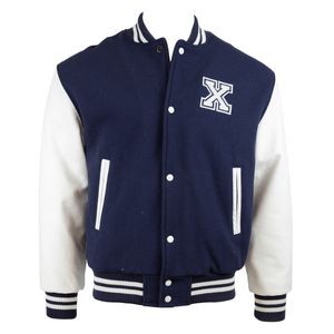 Chaqueta universitaria de béisbol informal holgada para hombre con logotipo personalizado, Camiseta deportiva verde y azul con procesamiento recubierto de cuello levantado - Product Image 1