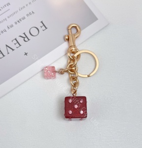 High Quality Luxury Pink Student Ladies' <b>Bag</b> <b>Gift</b> Pendant Dice Crystal Dropping Glue English Letter Keychain - Product Image 2