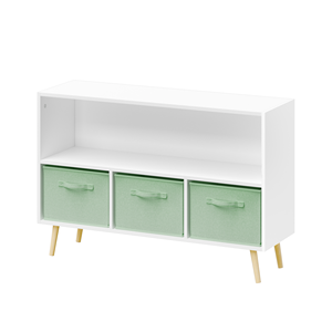 White Green 3 Drawer Kids Toy Storage Organizer with Fabric Bins, Wooden <strong>Bookcase</strong> for <strong>Children</strong> <strong>s</strong> Room - Product Image 4