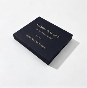 Boîte cadeau noire personnalisée à fermeture magnétique, boîte rigide haut <span class=keywords><strong>de</strong></span> gamme avec logo estampé à chaud or et insert en mousse pour coffret découverte <span class=keywords><strong>de</strong></span> <span class=keywords><strong>parfums</strong></span> - Product Image 4