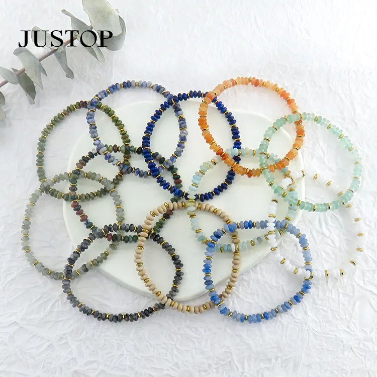 Fashion Women Indian Agate Natural Stone Crystal Women's Stainless Steel Beads Bracelet Jewelry Wholesale