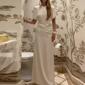 Vestido <span class=keywords><strong>Maxi</strong></span> Formal Elegante al por Mayor para Mujer, Cuello Redondo, Manga Corta, Largo hasta el Suelo, Vestidos Casuales para Mujer, Envío Rápido - Product Image 4