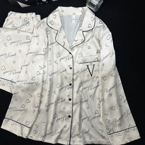 女式冰丝睡衣夏秋季印花性感长袖长裤女童家居服套装 - Product Image 1