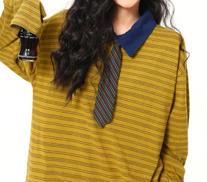Garment Manufacturer Custom High Quality 100%cotton Maillard Striped <strong>Ladies</strong> <strong>POLO</strong> <strong>Shirt</strong> American Vintage <strong>Ladies</strong> <strong>Long</strong> <strong>Sleeve</strong> <strong>Shirt</strong> - Product Image 5