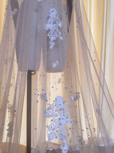 लुओक्सिन विवाह घूंघट 3डी फूल मोती दुल्हन घूंघट चैपल लंबाई सुरुचिपूर्ण मनके दुल्हन घूंघट - Product Image 5