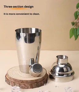 Shaker à cocktails personnalisé avec logo en acier inoxydable, trois étages, 250/350/550/750 ml, style européen minimaliste moderne - Product Image 3