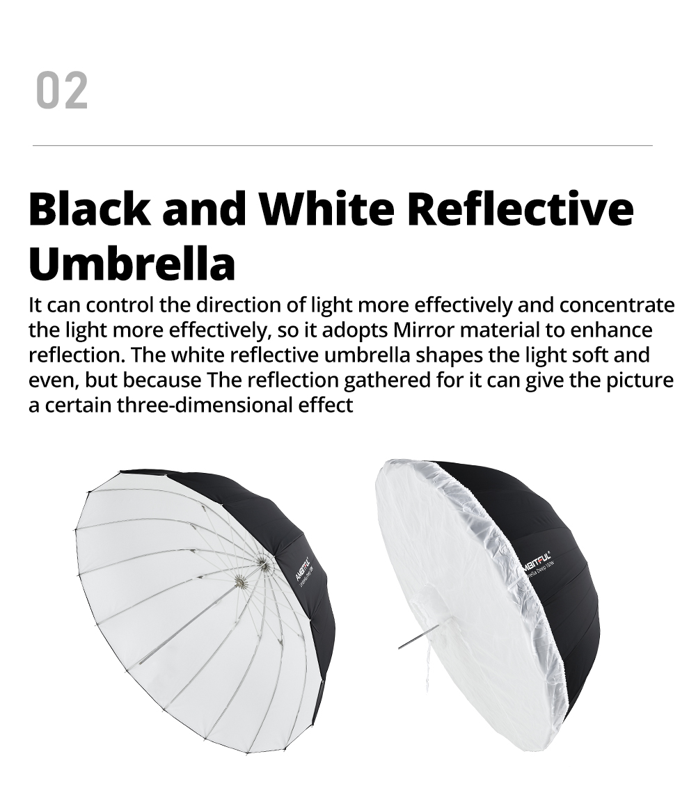 AMBITFUL 105cm 130cm 160cm Deep Parabolic Black Silver White Reflective Umbrella Studio Light Umbrella Diffuser Cover Cloth