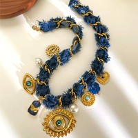 Collier en bambou pour femme, style européen-américain audacieux, plaqué or 18 carats, en acier inoxydable 316, avec pendentifs multiples en résine et perles