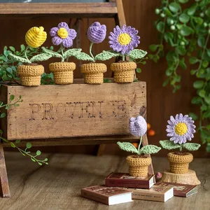 Crochet tricot fleurs en pot <span class=keywords><strong>maison</strong></span> Crochet Rose tulipe marguerite bureau bureau ornements voiture automobile décoration intérieure - Product Image 3