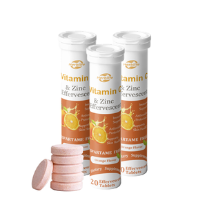 Tabletas efervescentes de vitamina C y zinc de marca privada OEM, sabor naranja, 20 tabletas por tubo, apoyo inmunológico y antioxidante - Product Image 1