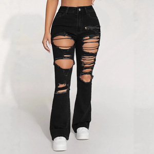 Fabricant de pantalons en denim certifiés OEKO-<span class=keywords><strong>TEX</strong></span> ISO3758 REACH, couleur personnalisée, <span class=keywords><strong>jeans</strong></span> déchirés pour femmes, coupe crayon, streetwear - Product Image 4