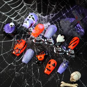 Calcomanías de <span class=keywords><strong>uñas</strong></span> <span class=keywords><strong>acrílicas</strong></span> de larga duración hechas a mano de lujo cuadrado ataúd corto personalizable de Halloween al por mayor para dedo - Product Image 2