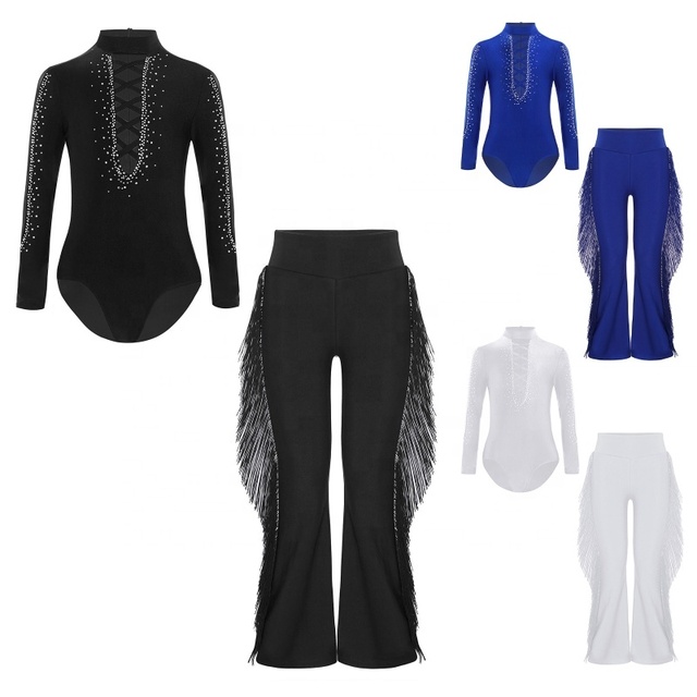 6-16 Kids Boys Latin Ballroom Dance Performance Costume Leotard With Bell-Bottom Pants Sets For Stage Shows Dance Competitions