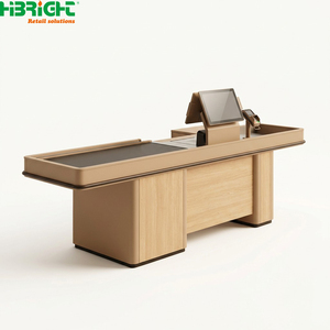 Wood Grain <b>Checkout</b> <b>Counter</b> Retail Cashier Desk POS <b>Counter</b> for Supermarket Store - Product Image 2