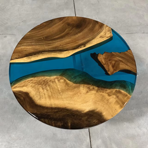 Table de salle à manger en bois massif de noyer avec résine époxy, style rivière, fabrication directe d'usine de meubles Round Home Furniture - Product Image 1