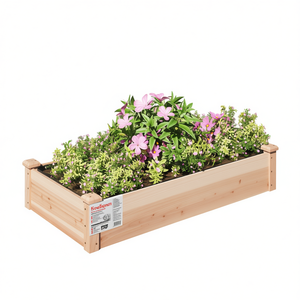 Bac à potager surélevé en bois de sapin massif 47,2x23,6x9,8 po avec revêtement pour arrangements saisonniers extérieurs - Product Image 1