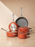 Ensemble de casseroles et poêles en aluminium multi-pièces, revêtement céramique antiadhésif, base multicouche, poignées en acier inoxydable, compatible lave-vaisselle et four, pour la maison