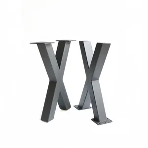 Black Industrial Modern Frame Brushed Powder Coating Square X shaped Glass Desk Iron Bench Coffee Table Legs