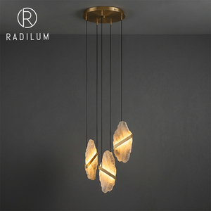 Lámpara Colgante Múltiple de Acero Inoxidable con Jade, Estilo Wabi Sabi Minimalista, para Comedor, Escalera, Proyectos de Hoteles de Lujo, Piedra Natural en Bruto - Product Image 1