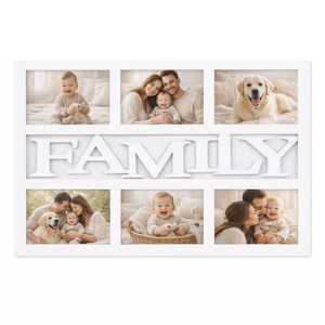 Cadre photo mural blanc avec inscription familiale pour 6 photos 10x15 cm, cadres en verre - Product Image 1