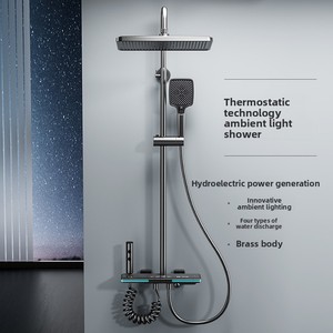 Set <span class=keywords><strong>Doccia</strong></span> <span class=keywords><strong>da</strong></span> Parete Quadrato in Rame Grigio Canna di Fucile di Alta Qualità con Display Digitale Intelligente e Barra Scorrevole per Casa - Product Image 3