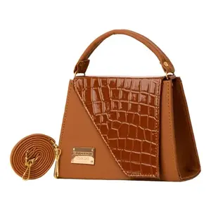 Bolso Bandolera Fana Special Mina Camel con Patrón de Cocodrilo, Talla XL, Estilo Retro Bohemio para Mujer, Invierno - Product Image 1