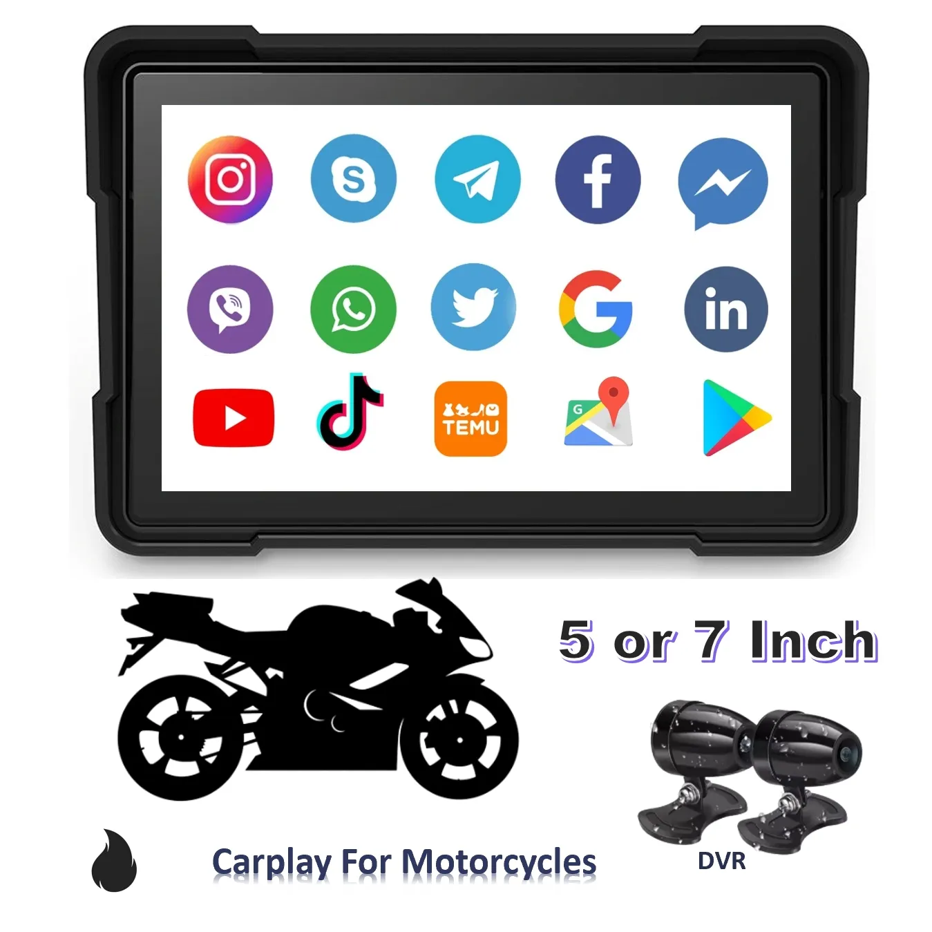 Zmecar kamera sepeda motor layar sentuh, IP67 5/7 inci TPMS DVR GPS FM BT Android Auto layar sentuh untuk sepeda motor