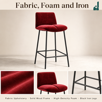 Tabouret de bar ergonomique rembourré en velours avec dossier, structure en acier noir thermolaqué, chaise de bureau ou de salon à hauteur de comptoir