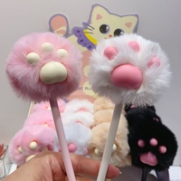 Nouveau stylo neutre à pointe griffue de chat, style moelleux, avec boule en peluche, tendance et créatif, encre noire à base d'eau, 0,5 mm, pour signature et écriture
