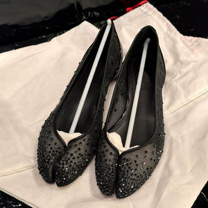 Women <b>Split</b> <b>Toe</b> Rhinestone Mesh <b>Shoes</b> Flat Heels Diamonds Sandals Dress Wide Feet Large Size 44 Pumps - Product Image 4