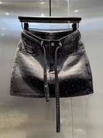 Mini-jupe en jean vintage grande taille pour femme, dégradé, ornée de strass, taille haute, coupe ajustée trapèze