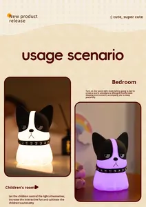 All'ingrosso transfrontaliero nuovo Bulldog francese in Silicone per <span class=keywords><strong>la</strong></span> notte ha portato pacche colorate con ricarica USB cucciolo camera da letto creativa - Product Image 2