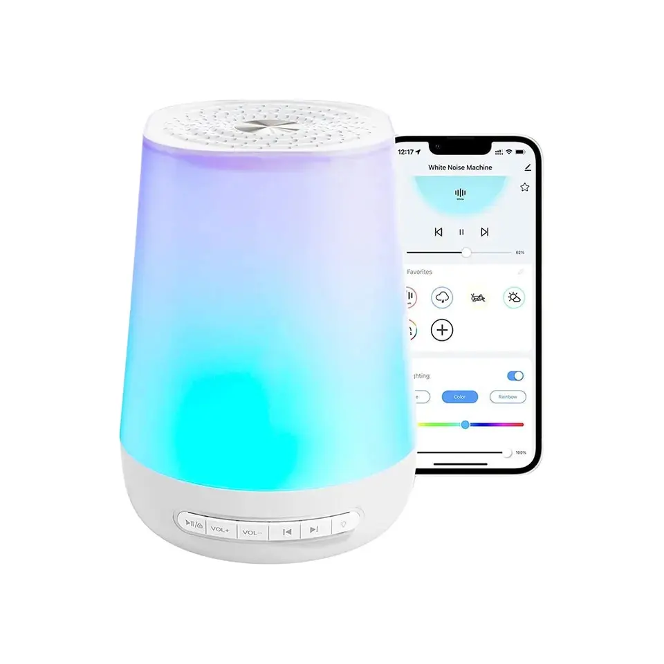 Baby Sound Machine Time-to-Rise Sleep Trainer White Noise Soother Toddler Kid Alarm Clock Night Light with Control Remotely APP