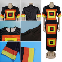 S10718 Nouvelle Collection Robes Africaines à Fente Latérale, Imprimées Couleurs Contrastées, Longues et Amples pour Femmes