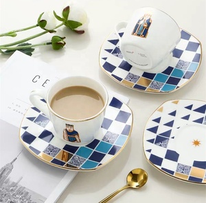Set di Tazze da Caffè e Tè in Ceramica Ecologica con Bordo Dorato, Stile Moderno <span class=keywords><strong>Turco</strong></span> e Arabo, Set di Tazze e Piattini per Caffè - Product Image 1