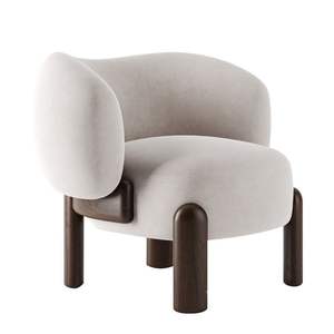 Fauteuil en polaire de style scandinave moderne, cadre en bois massif, chaise de salon - Product Image 4