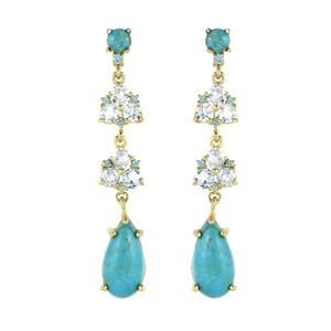 Unique Design Gold Plated Brass Blue Topaz and Turquoise Long Party Wear Earrings for Women - Product Image 1