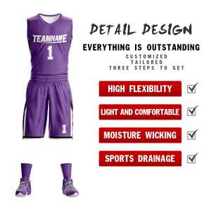 Maillot de basket-ball personnalisé, design double face, violet et blanc, vêtements de sport - Product Image 2